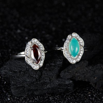 Vintage Ethnic Style Gemstone Ring, S925 Sterling Silver With Marquise Cut Vintage Ethnic Style Gemstone Ring, S925 Sterling Silver With Marquise Cut